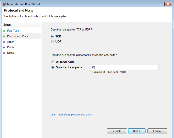 Firewall Settings - Add ssh port